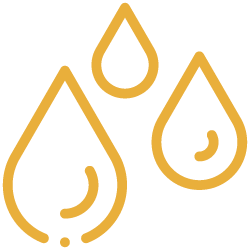Three stylized golden drops symbolizing water or liquid, representing flood cleanup.